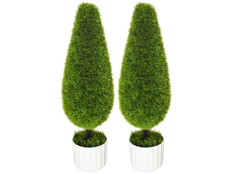  Lot de 2 cyprès artificiels avec pots de ø12 x 16 cm, mousse et ciment, en pe et plastique, vert et blanc  - Conforama B