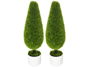 Lot de 2 cyprès artificiels avec pots de ø12 x 16 cm, mousse et ciment, en pe et plastique, vert et blanc