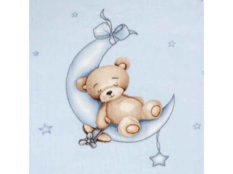  Couverture bébé interbaby 110 x 140 cm maille raschel - bleu, motif ourson, lune et étoiles 00996-01 - Conforama C