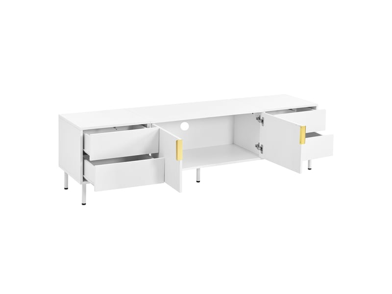  Meuble tv 4 tiroirs et 2 portes mdf et métal blanc 180 x 40 x 49,5 cm GL5978W - Conforama B