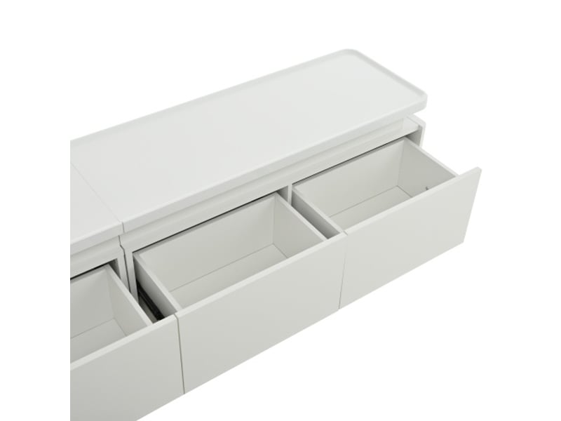  Ensemble meuble tv et table basse, esprit moderne et épuré, led intégrée, 4 tiroirs, laqué blanc brillant  - Conforama E