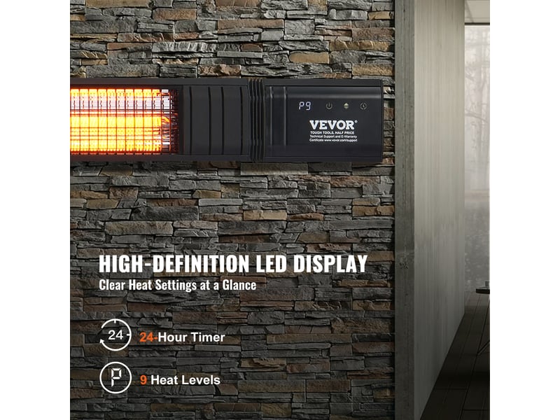 Chauffage exterieur terrasse, 3000 w, radiateur infrarouge electrique avec telecommande, 9 vitesses, minuterie, protection ip65, support mural, pour porche, patio, salle a manger, studio, jardin  - Conforama E