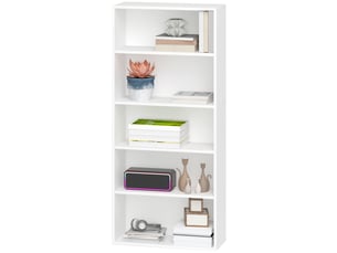 Bibliothèque à 5 étagères avec 3 tablettes flexibles en bois blanc dimensions 60 x 24 x 133.5 cm