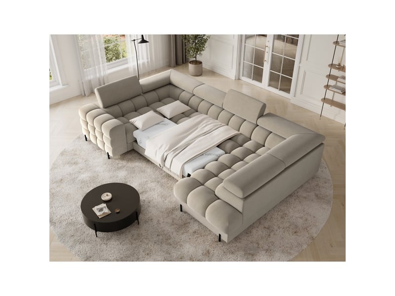  Canapé panoramique convertible factory 3 places beige – angle droit avec coffre  - Conforama B