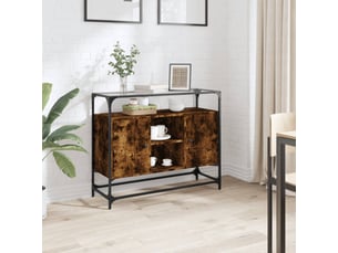 Buffet - bahut - meuble de rangement avec dessus en verre chêne fumé bois d'ingénierie