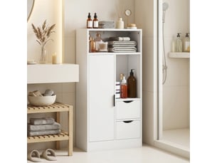 Meuble bas salle de bain porte étagère 2 niches 2 tiroirs - 50 x 25 x 100 cm - blanc