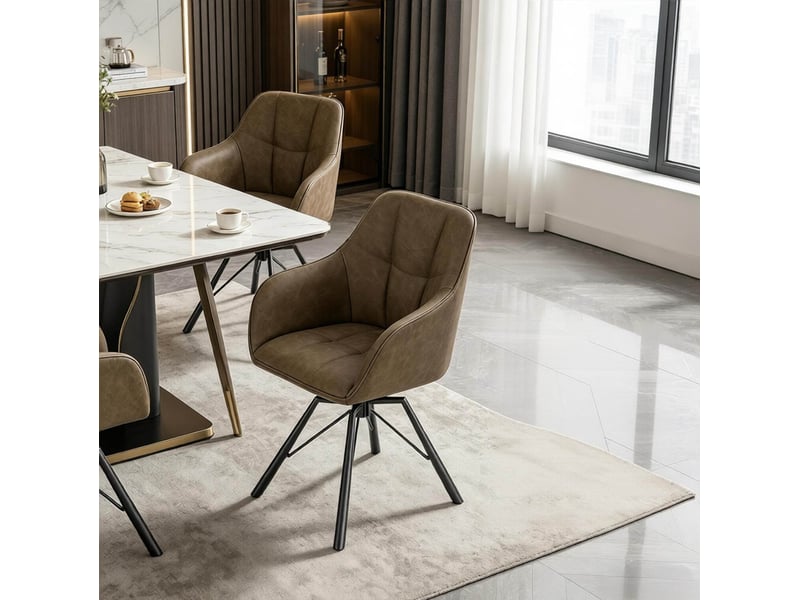 Chaise de salle à manger pivotante à 360° avec accoudoirs et dossier rembourré, lot de 2 en similicuir marron - Conforama D