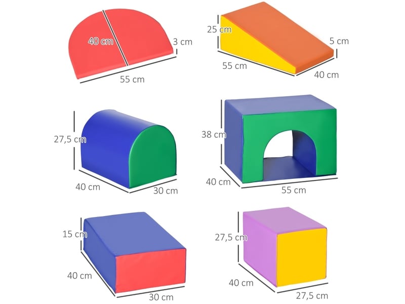  Set de blocs en mousse enfant 170x130x40 cm multicolore en simili cuir, 7 pièces à formes variées  - Conforama C