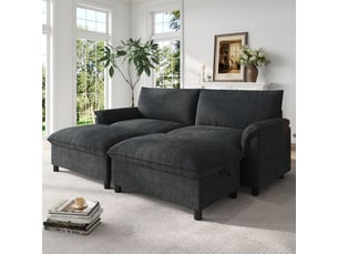 Canapé d'angle forme d'angle modulable assise profonde 2 poufs mobiles dossier haut coloris noir format surdimensionné