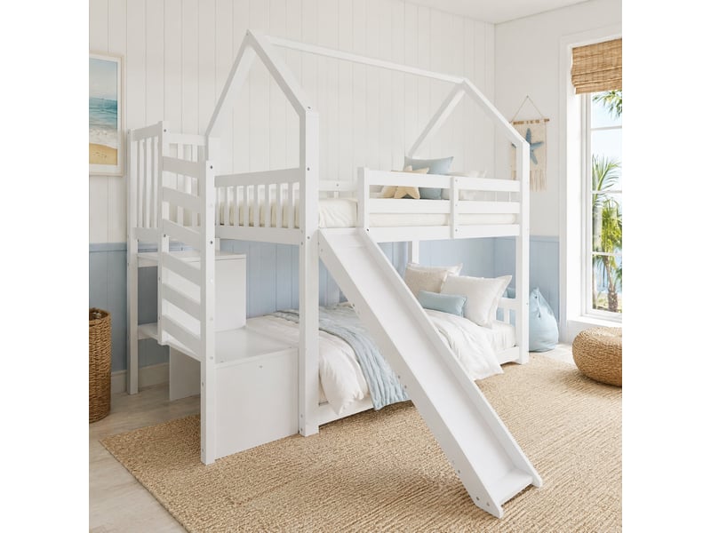  Modenvie lit mezzanine enfant 90x200 cm - avec toboggan, escalier de rangement, sans matelas - blanc  - Conforama D