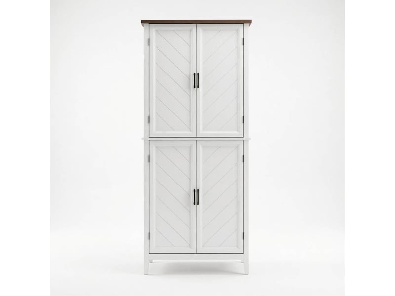  Buffet de cuisine haut avec 4 portes, 6 niveaux et 4 étagères réglables, blanc  - Conforama A
