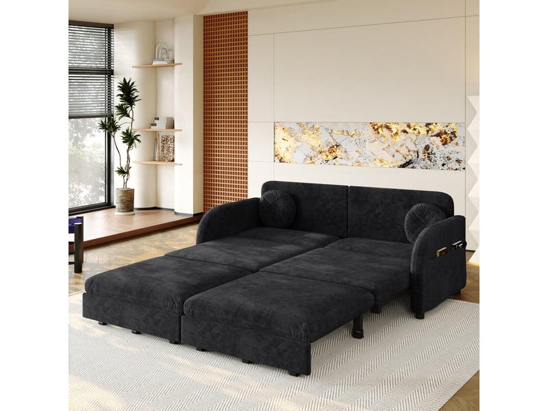 Canapé d'angle convertible ,2 places, avec poches de rangement des deux côtés,166 x 84x90,noir - Conforama E