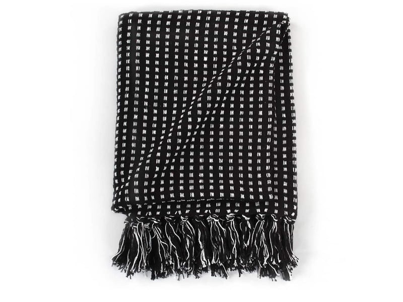  Couverture coton à carrés 220x250 cm noir  - Conforama C