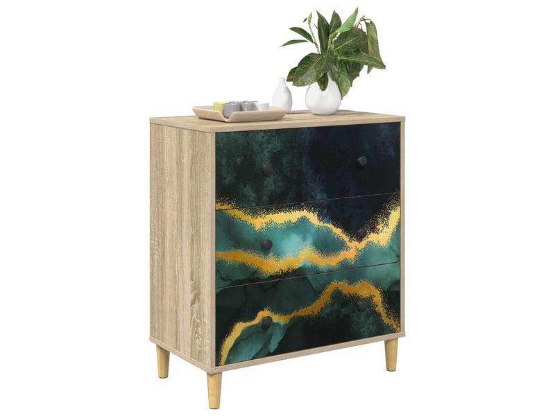  Commode chambre, meuble de rangement wijhe imprimé marbre teal 66 x 36,5 x 75 cm sonoma  - Conforama C