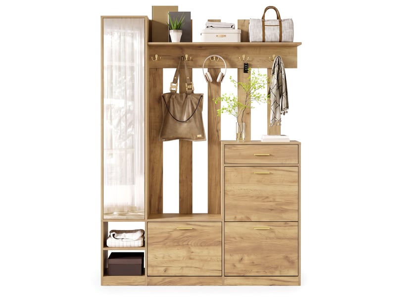  Portemanteau avec banc et rangement 133 x 23,5 x 180 cm en panneau de particules  - Conforama D