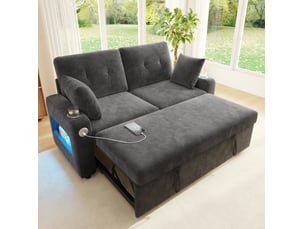 Canapé droit convertible HOMVRA  2 places Polyester gris avec coffre de rangement