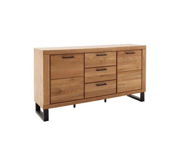  Buffet commode 2 portes 3 tiroirs coloris chêne massif huilé - longueur 159 × profondeur 40 × hauteur 83 cm  - Conforama A