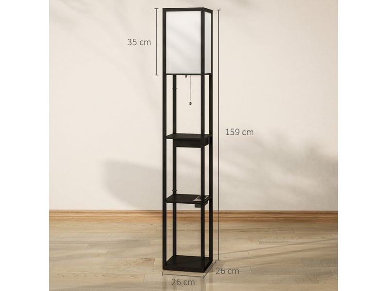  Lampadaire 26x26x159 cm 3 compartiments mdf noir  - Conforama E