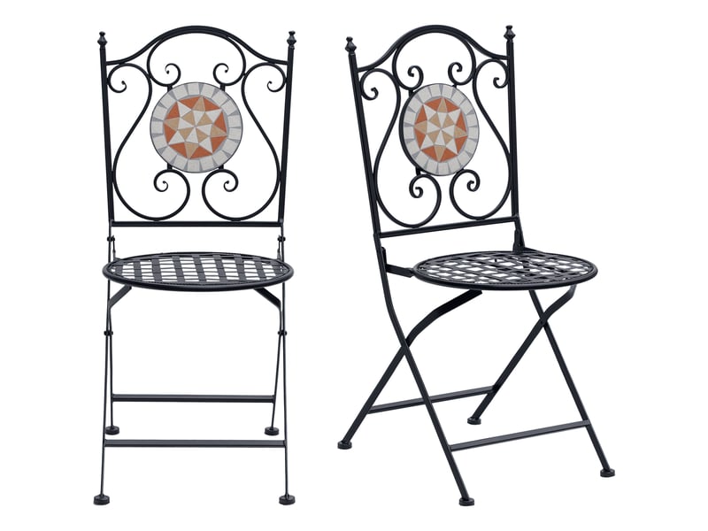  Lot de 2 chaises de jardin pliantes style bistro, assise mosaïque, métal, charge maximale 120 kg, 50 x 40 x 94,5 cm, noir  - Conforama A