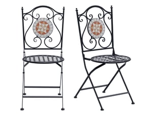 Lot de 2 chaises de jardin pliantes style bistro, assise mosaïque, métal, charge maximale 120 kg, 50 x 40 x 94,5 cm, noir
