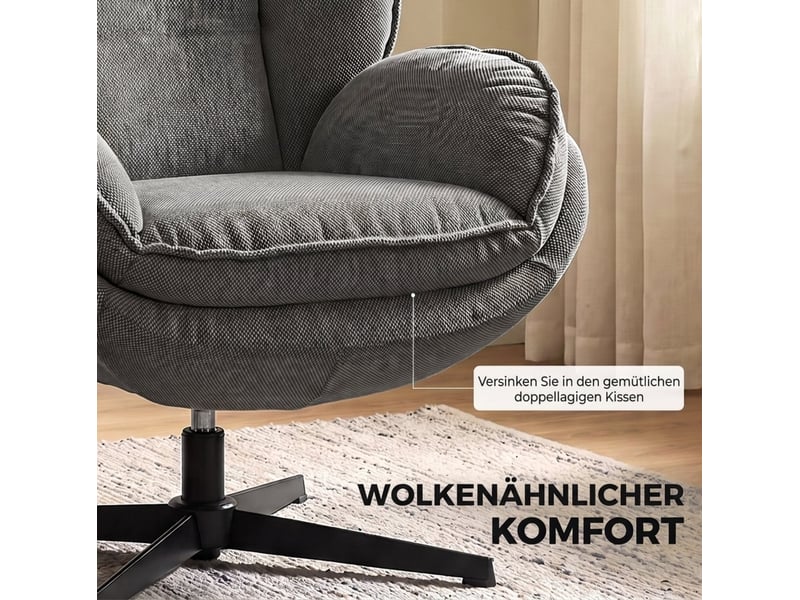  Fauteuil relax pivotant à 360° avec repose-pieds réglable en hauteur et dossier rembourré en chenille grise  - Conforama D