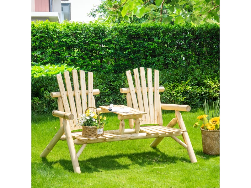  Ensemble banc de jardin pour 2 personnes, table intégrée, bois naturel, 157 x 88 x 103 cm  - Conforama D
