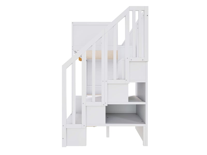 Lit superposé 90x200cm avec bureau et tiroirs - lit double - escalier de rangement, bois blanc massif - Conforama D
