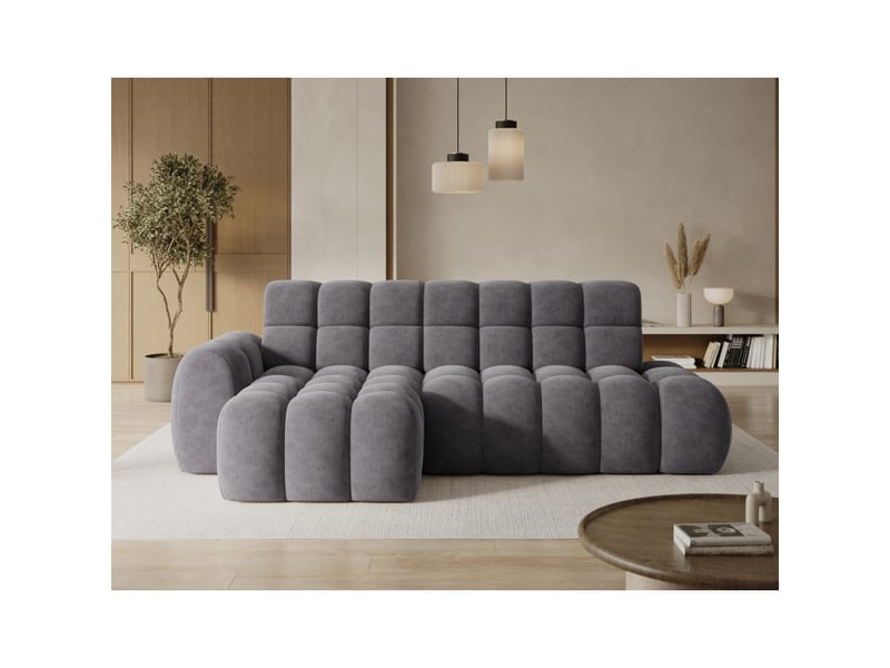Canapé d'angle convertible bulla 3 places gris – tissu effet alcantara avec extension d'assise électrique - Conforama B