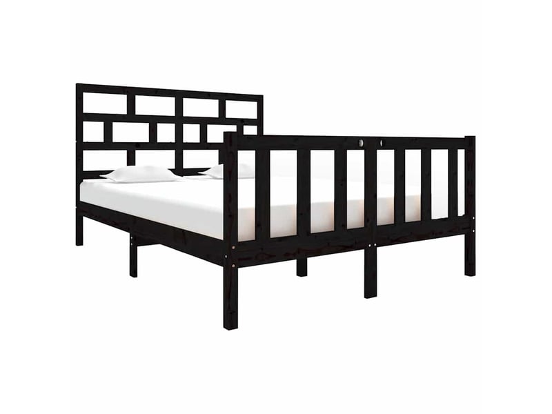  Lit double- lit adulte -  cadre de lit sans matelas noir bois de pin massif  - Conforama A