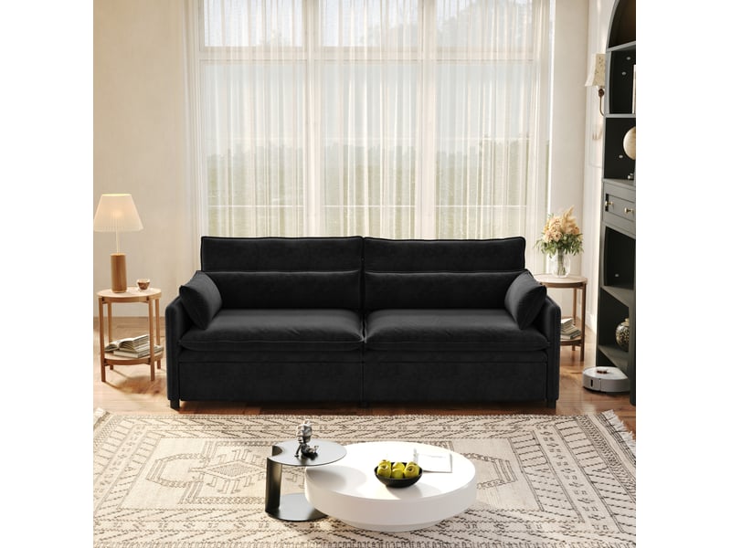  Canapé-lit 3 places 206x91x86 cm 3-en-1 convertible, pour salon, tissu, design moderne, élégant, mousse et bois, noir  - Conforama D