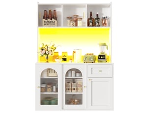 Buffet haut blanc 120 x 40 x 180 cm, vitrine + led + étagères réglables – rangement