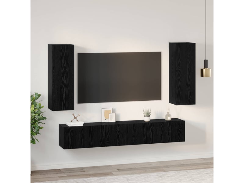  Ensemble meuble tv - banc tv - meuble de rangement 5 pcs chêne noir bois d'ingénierie  - Conforama D