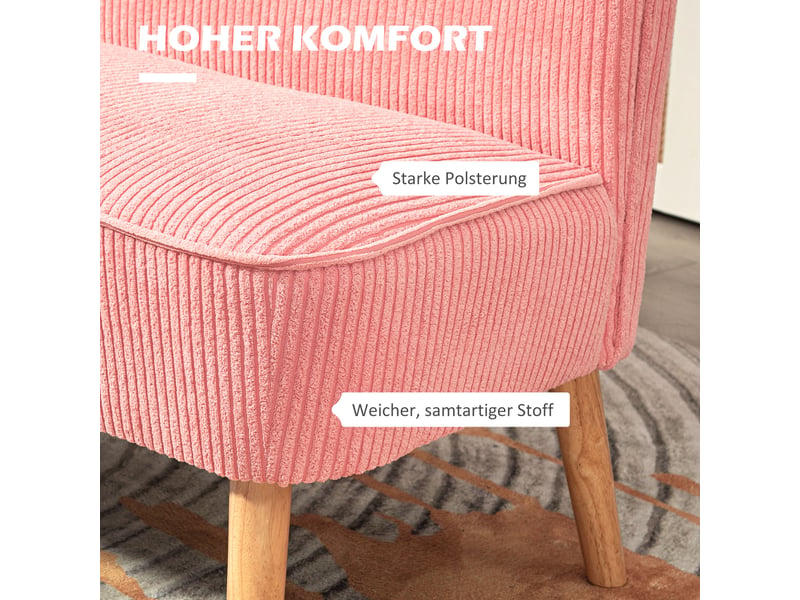  Canapé 2 places en tissu et bois massif rose 117 x 56.5 x 77 cm  - Conforama D