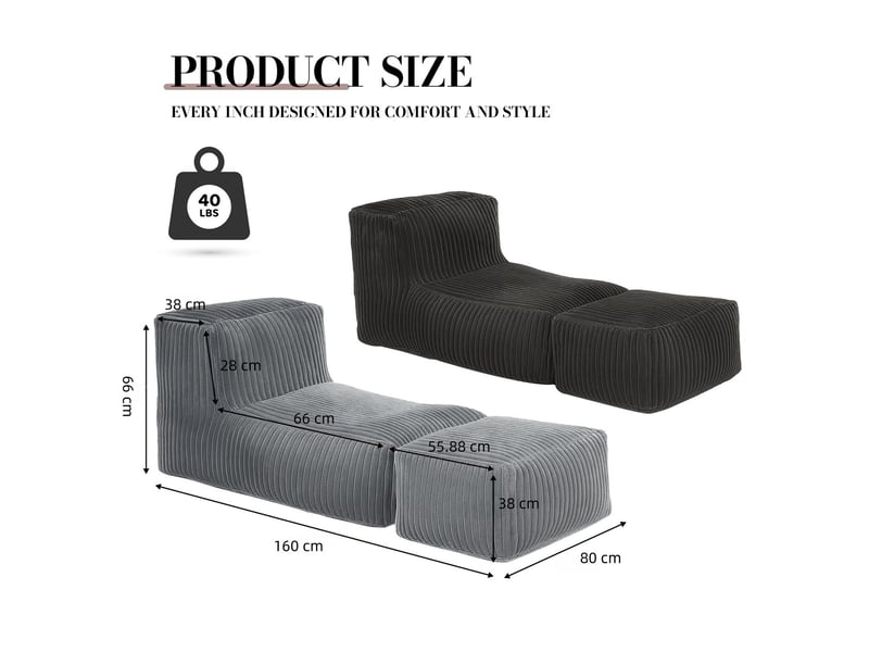 Chaise longue de sol modenvie modulable convertible 160 x 80 x 66 cm en flanelle gris clair  - Conforama C