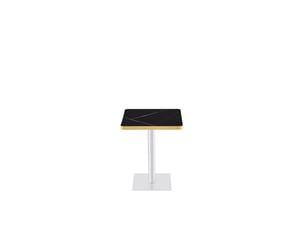 Table de salle à manger pour 2 à 4 personnes avec pied central carré, effet marbre, en mdf et métal, 60 × 60 × 74 cm