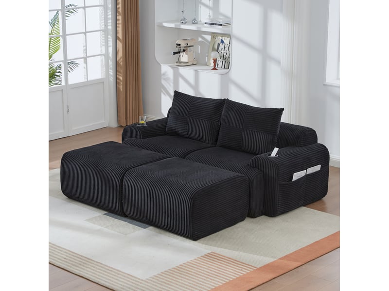 Modular sofa for 2 people (with 2 footstools), freely combinable, including cupholder and side storage pocket, ideal for living room, family room and other rooms - Conforama C
