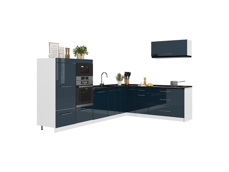 Vicco cuisine en angle, bleu foncé brillantblanc, 327x60cm, pt marbre - Conforama E