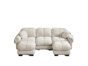 Canapé d'angle en u effet nuage 3 places, méridienne mobile, 2 coussins déco, assise matelassée, vert, sans montage