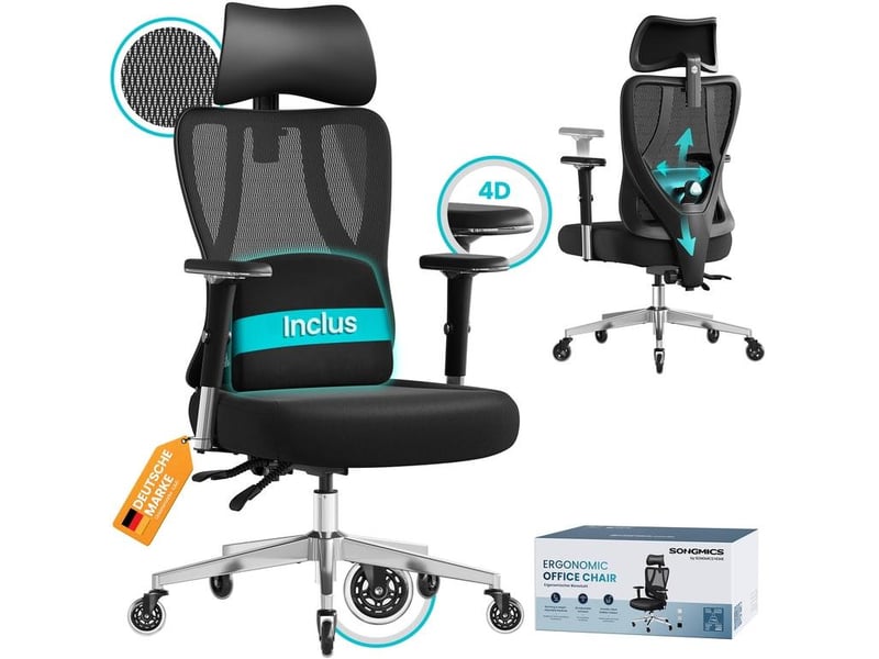  Chaise de bureau ergonomique ajustable confort assise 70 x 70 x 136 cm en tissu noir d'encre 12_0012381  - Conforama A