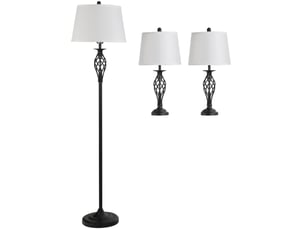 Lot de 3 lampes vintage noir métal : 1 lampe sur pied et 2 lampes de table