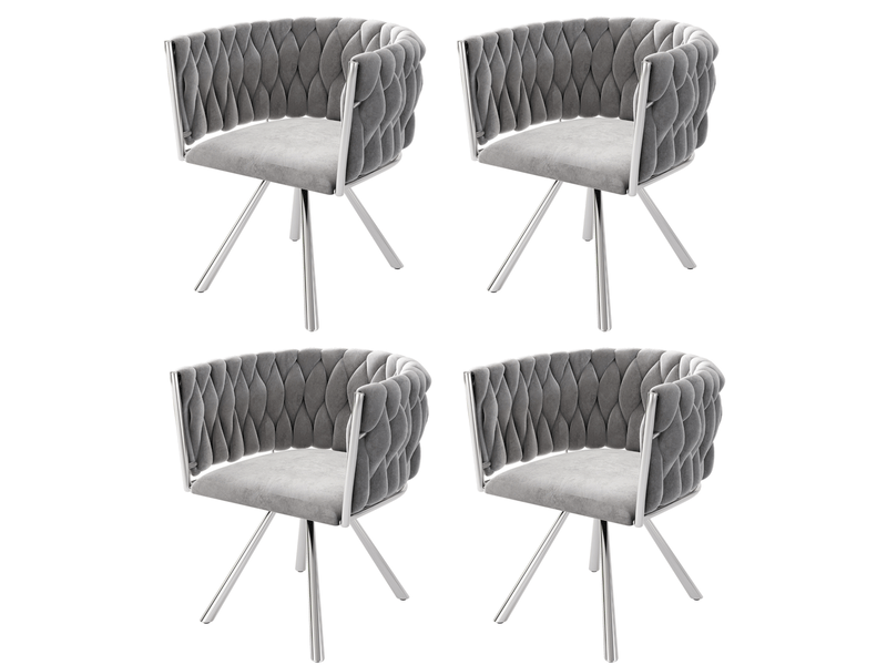  Lot de 4 chaises de salle à manger pivotantes à 360 degrés avec dossier enveloppant en velours gris et argenté  - Conforama A
