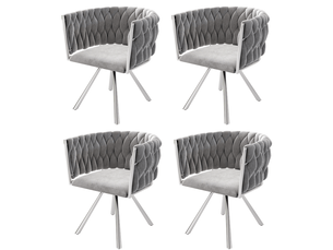 Lot de 4 chaises de salle à manger pivotantes à 360 degrés avec dossier enveloppant en velours gris et argenté