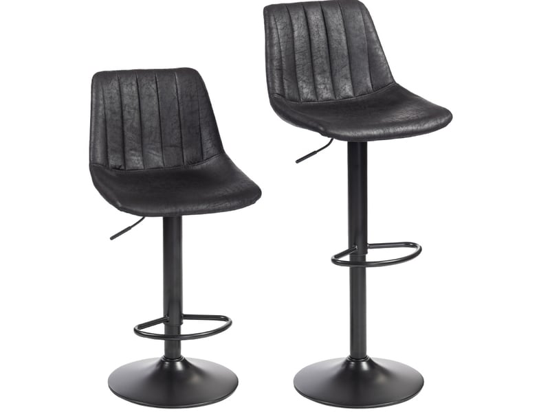  Lot de 2 tabourets de bar rétro avec dossier haut, réglables en hauteur et repose-pieds, en microfibre noir  - Conforama A