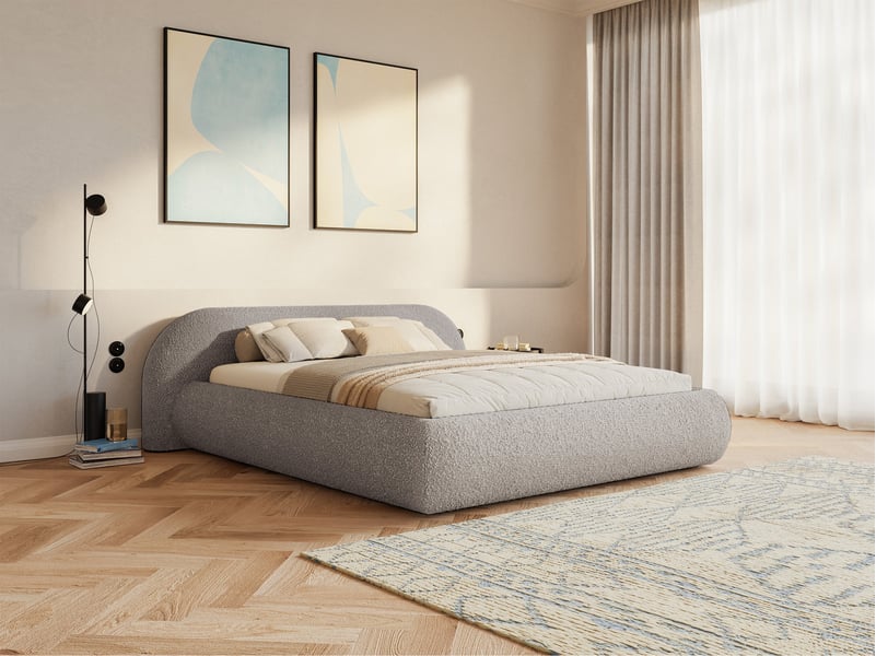  Selsey shels - lit rembourré - 200x200 cm - bouclé gris Shels Low - Conforama C