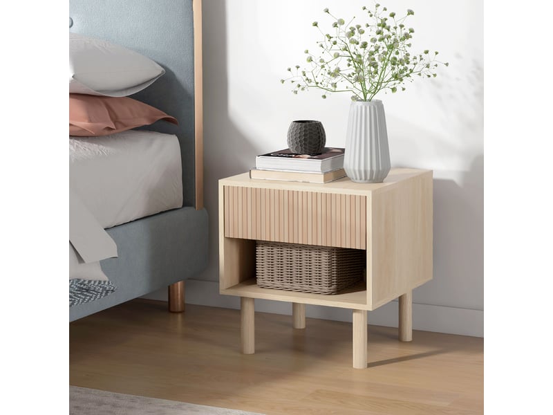  Table de chevet table de nuit avec tiroirs et niches, table d'appoint style moderne pour chambre à coucher, salon, finition bois naturel, dim. 47 x 47 x 50 cm  - Conforama D