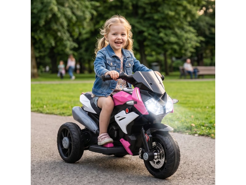  Moto électrique pour enfants de 3 à 5 ans, rose, avec 3 roues, pédales, phare led, musique et klaxon.  - Conforama C
