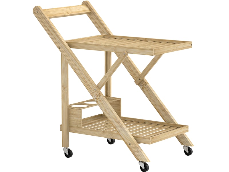  Desserte de cuisine pliable avec 2 étagères, range-bouteilles et roulettes freinées pour cuisine, 66 × 40 × 70 cm  - Conforama A