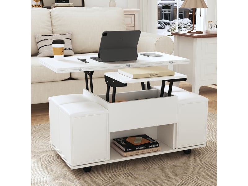  Table basse relevable carrée blanc - 100x100 cm panneau de particules table basse blanc - Conforama D