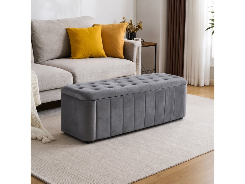  Banc coffre 132x47x44 cm en velours gris foncé  - Conforama E