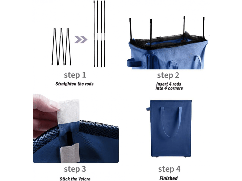  Paniers à linge avec poignées bleu foncé panier à linge pliable mince sac à linge en tissu oxford rectangulaire paniers sac de rangement  - Conforama E